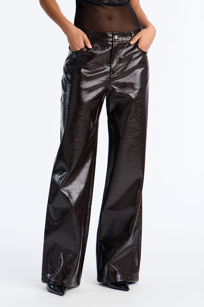 Catalina Faux Patent Leather Pants - Chocolate