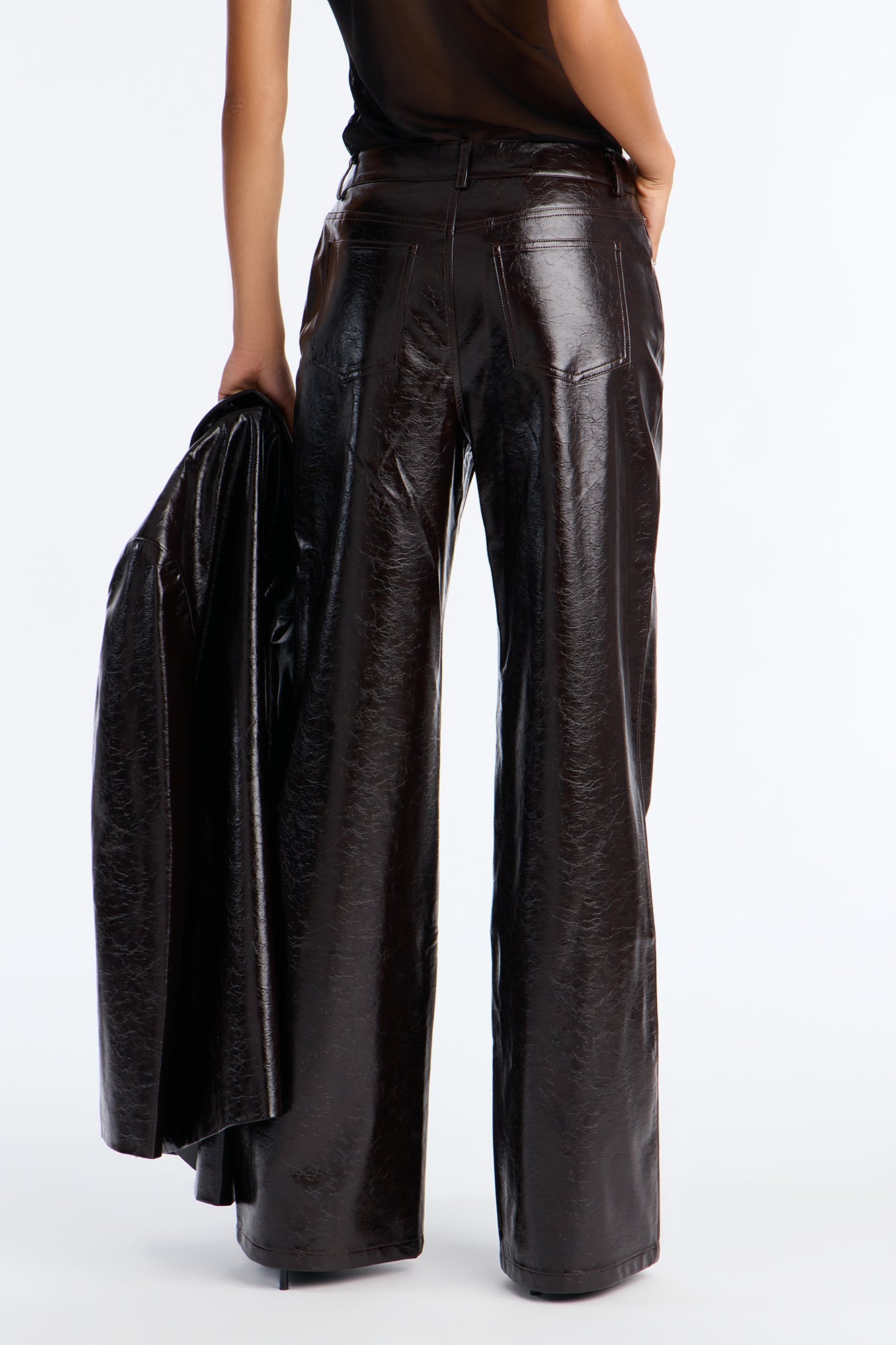 Catalina Faux Patent Leather Pants - Chocolate