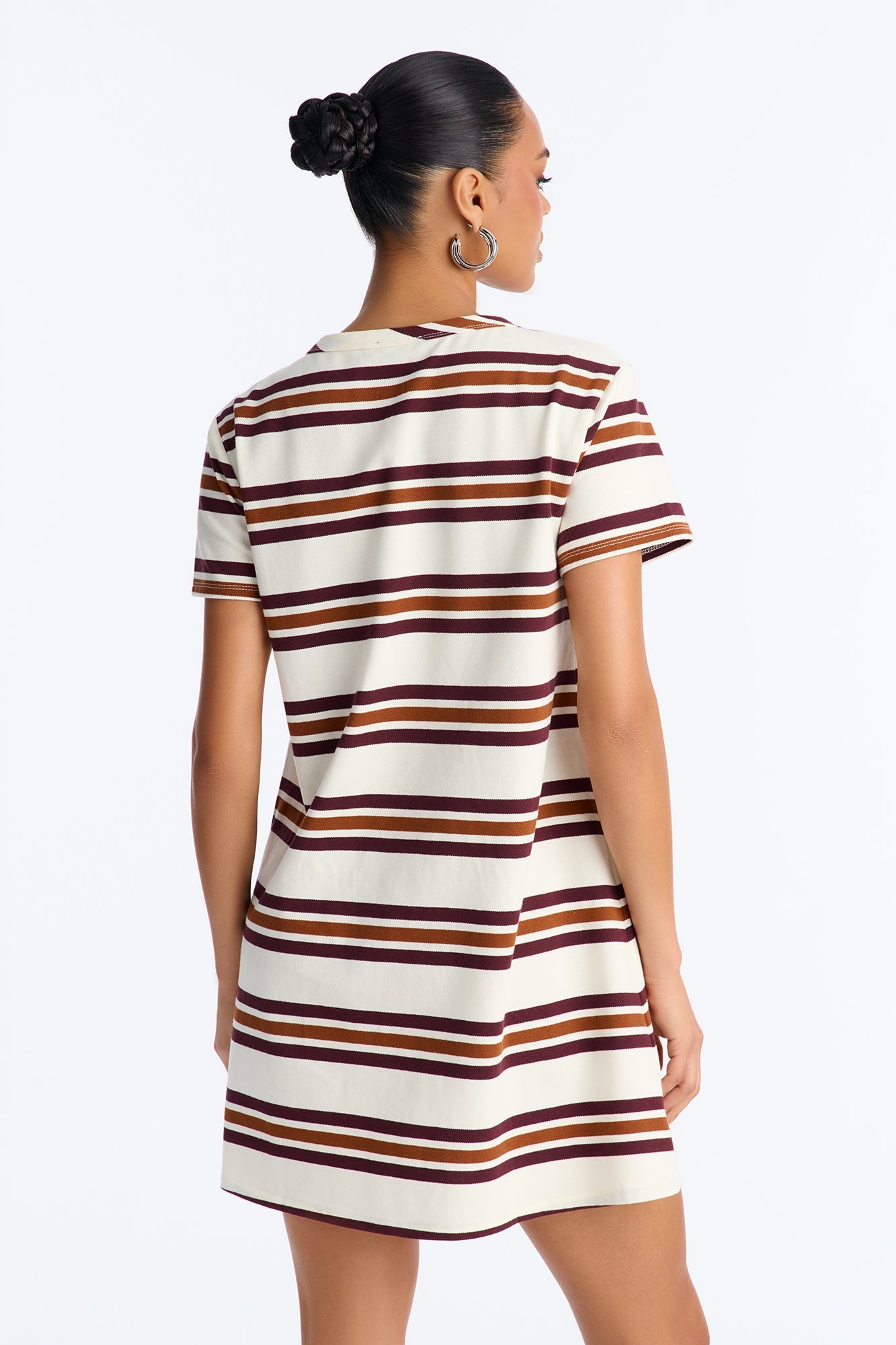 Demi Short Sleeve Striped Mini Dress - Brown/combo