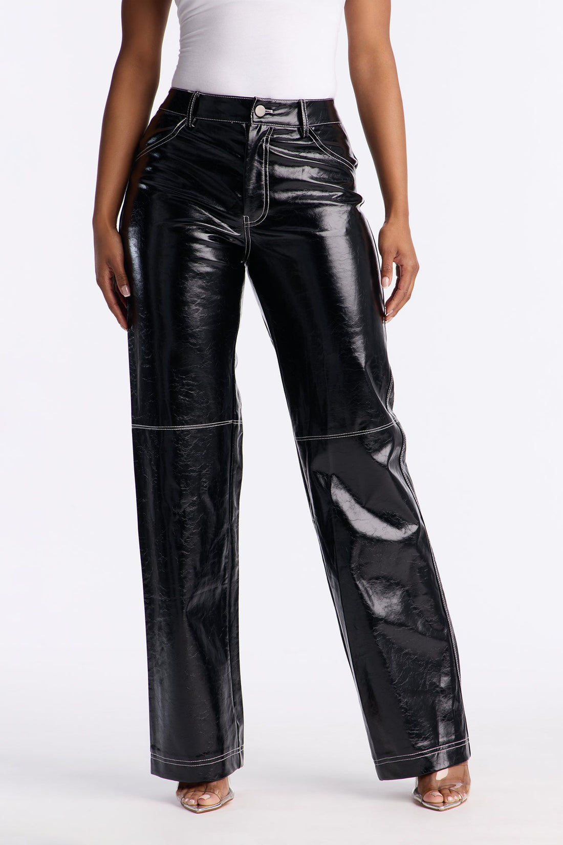 Crushing On You Low Rise Faux Leather Straight Leg Pant 33 - Black