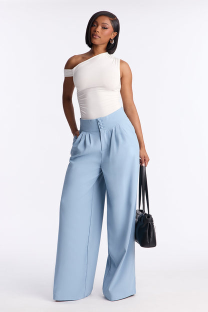 Clarabelle Wide Leg Crepe Trousers 33″ - Slate Blue