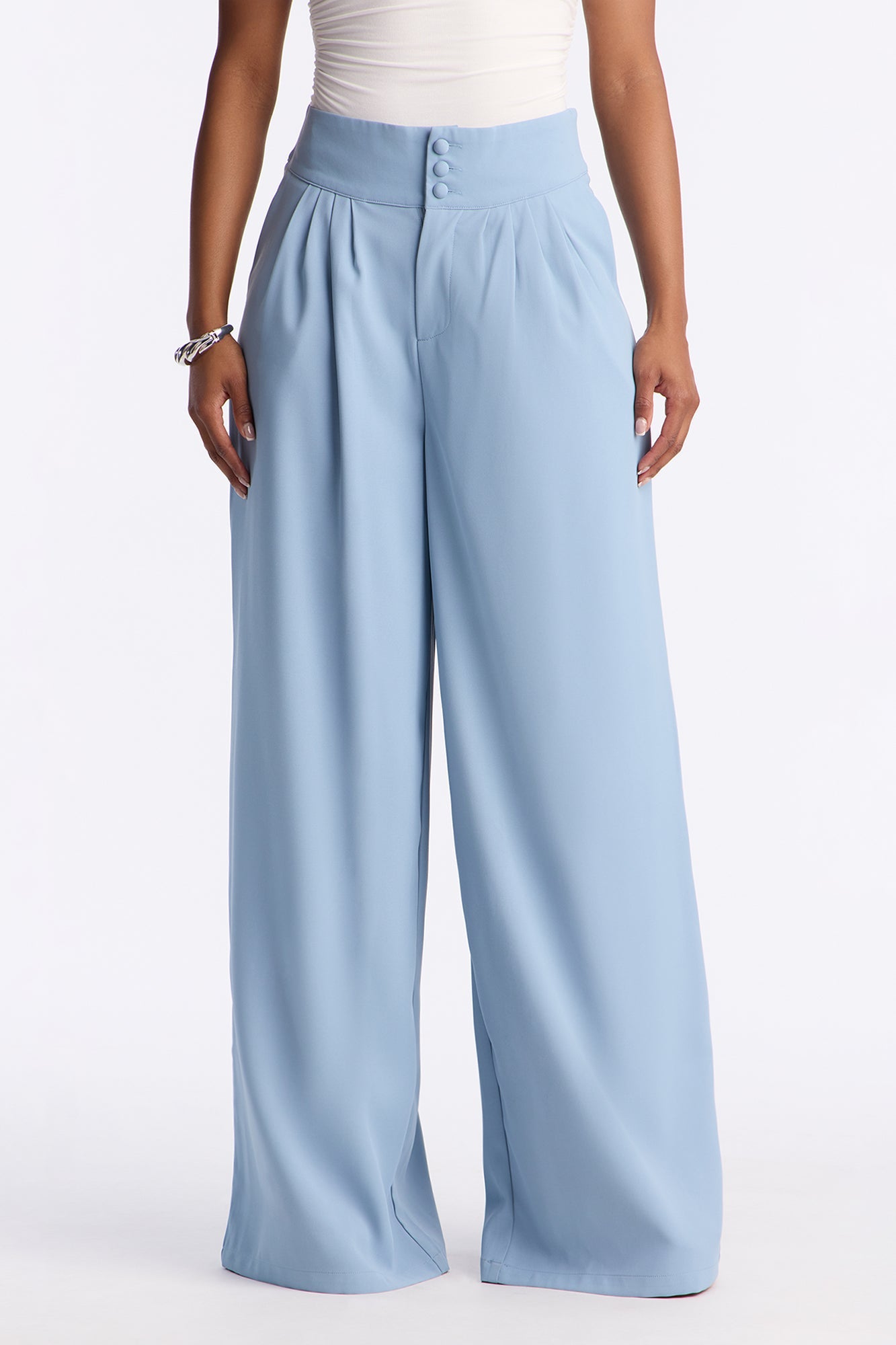 Clarabelle Wide Leg Crepe Trousers 33″ - Slate Blue