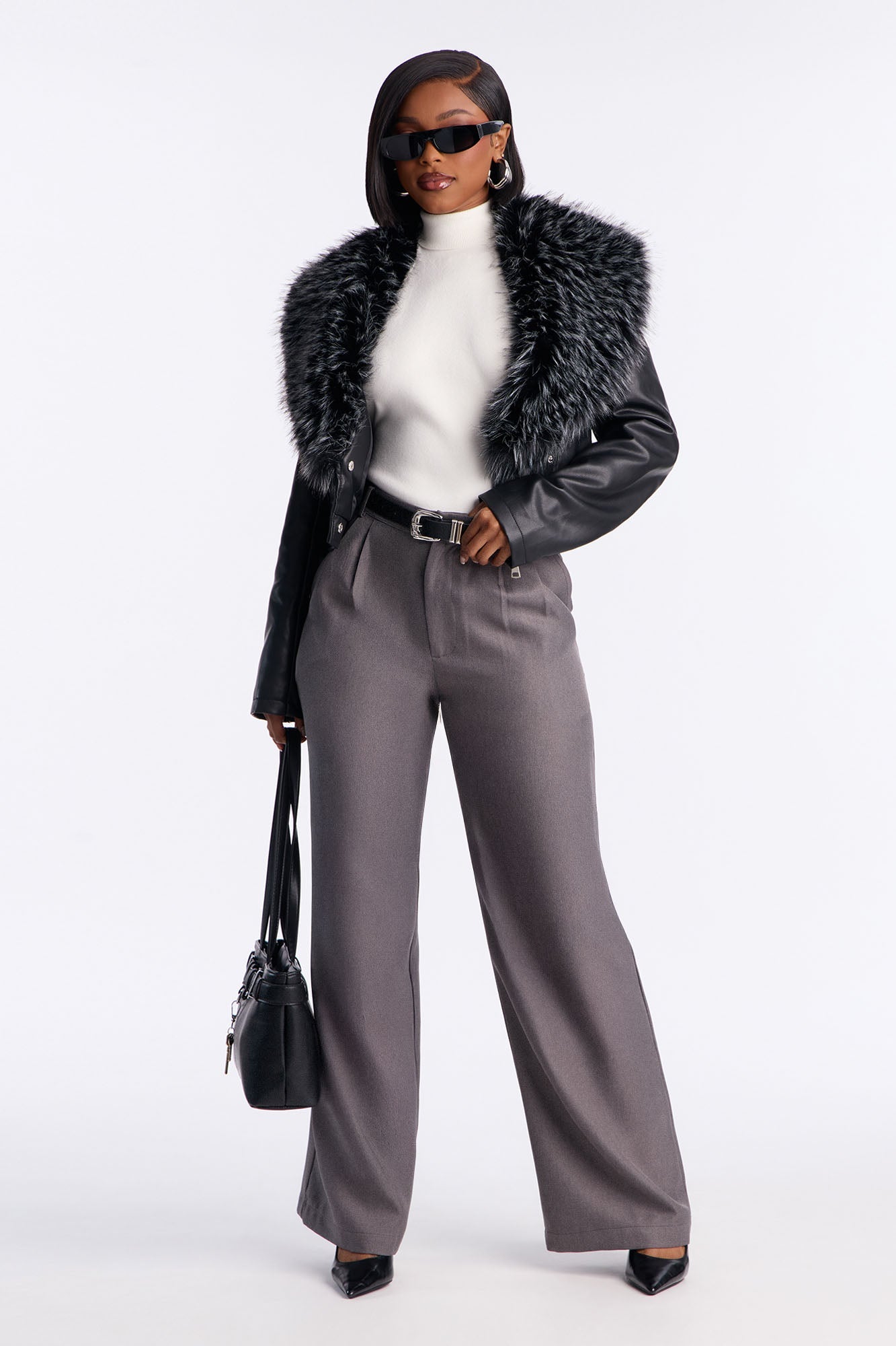 Rene Wide Leg Trouser Pant 32″ - Charcoal