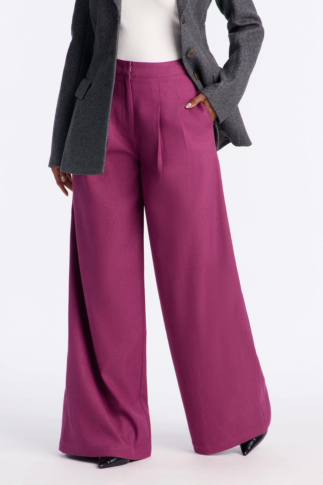 Crystal Textured Wide Leg Pant 33 - Raspberry