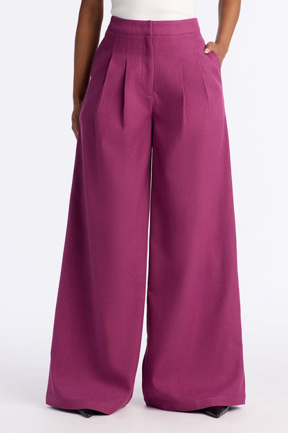 Crystal Textured Wide Leg Pant 33 - Raspberry
