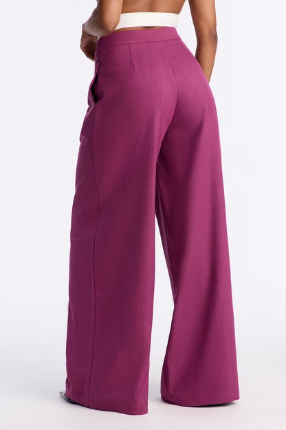 Crystal Textured Wide Leg Pant 33 - Raspberry