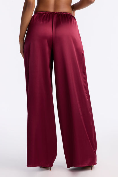 Shine On Satin Wide Leg Pant 32″ - Burgundy