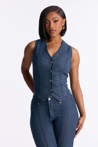 Take It Offline Stretch Tailored Vest - Dark Wash