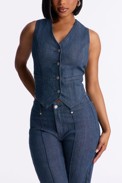 Take It Offline Stretch Tailored Vest - Dark Wash