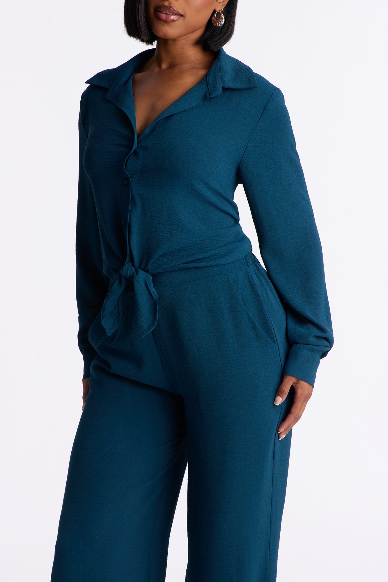Makenzie Tie Front Pant Set - Teal