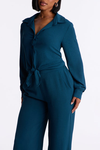 Makenzie Tie Front Pant Set - Teal