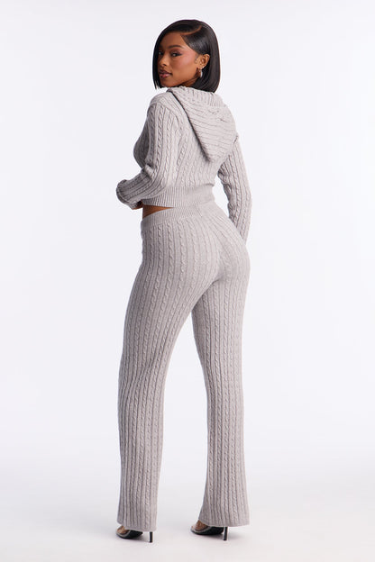 Far Away Zip Up Sweater Pant Set - Heather Grey
