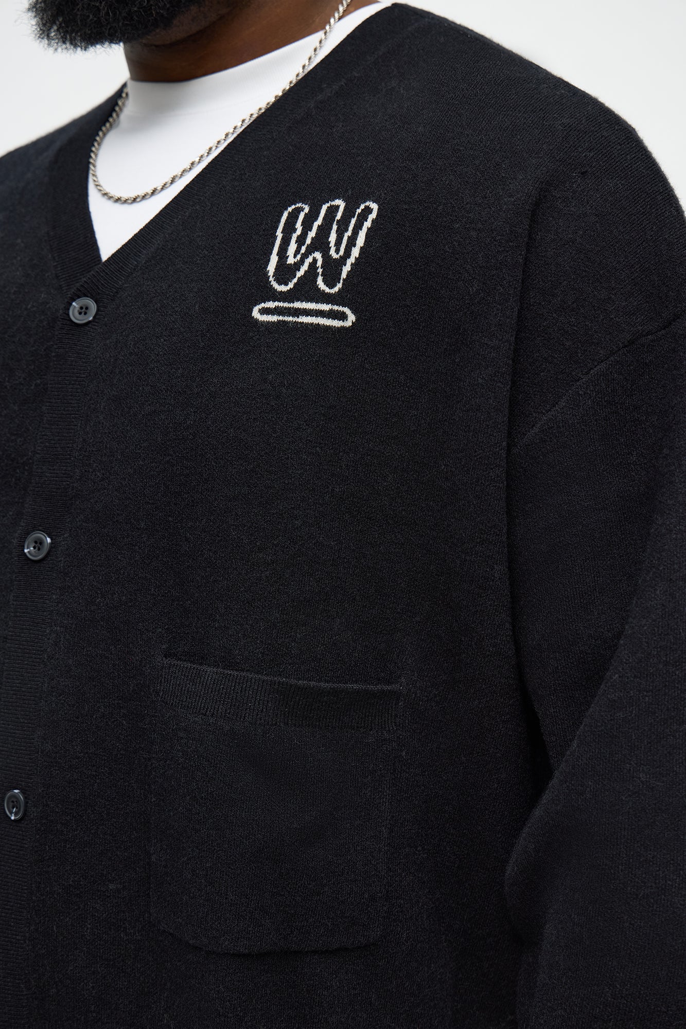 Cropped Clover Academic Sweater Cardigan - Black