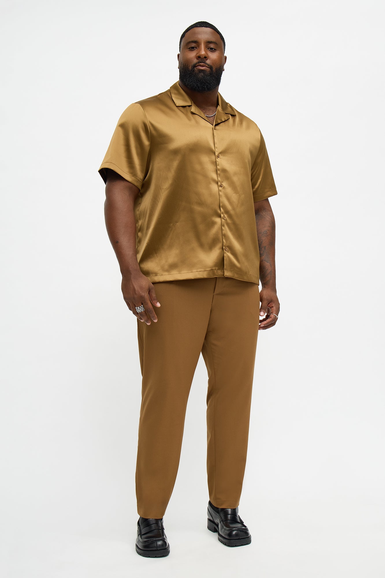 Links Satin Short Sleeve Button Up Shirt - Gold