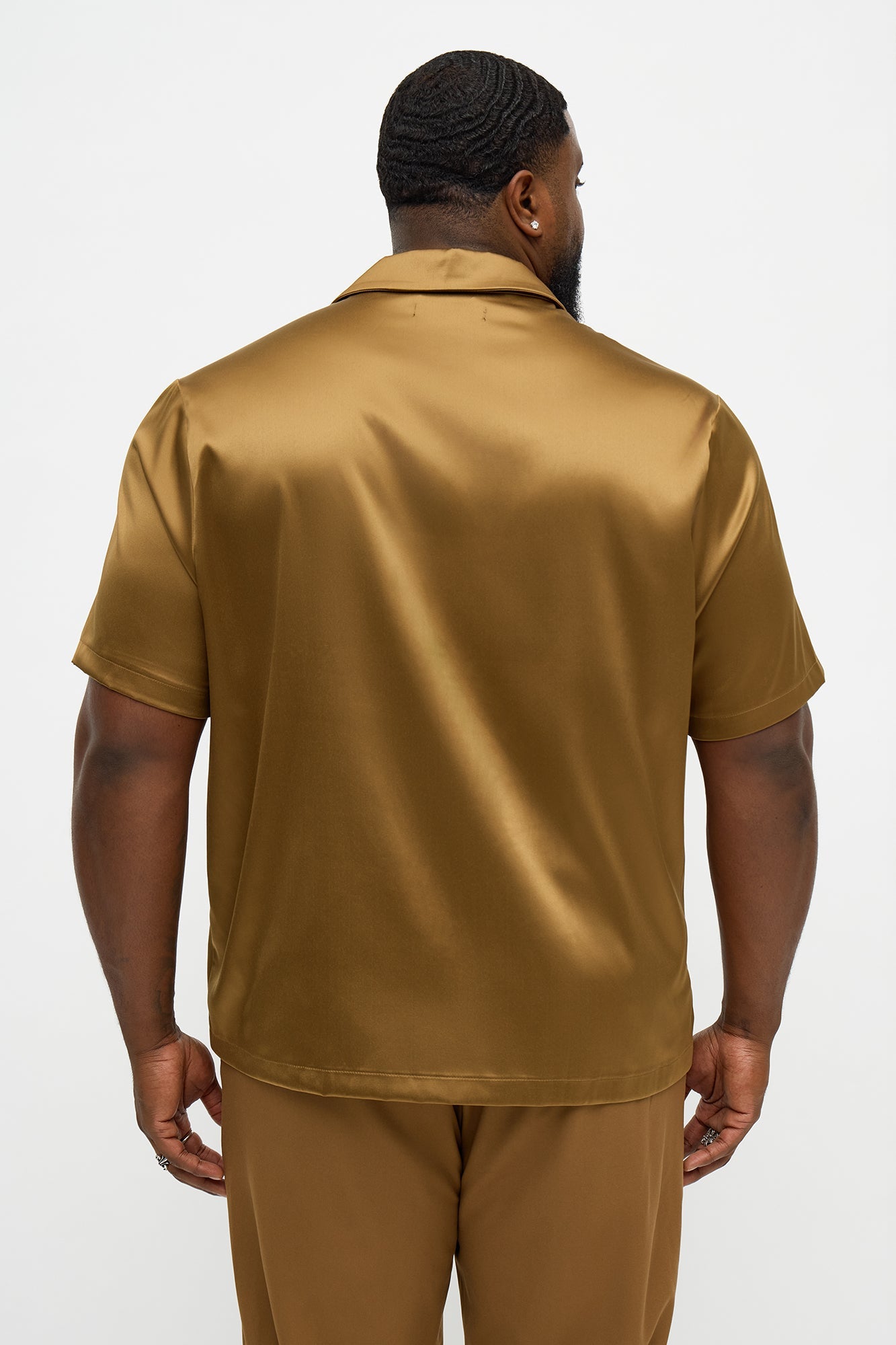 Links Satin Short Sleeve Button Up Shirt - Gold