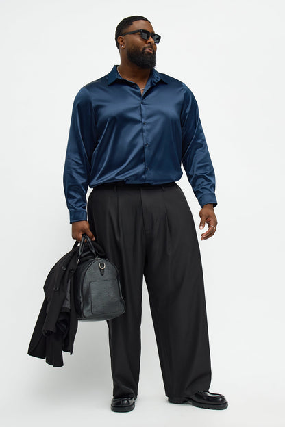 Wide Leg Double Pleated Grammercy Trouser - Black