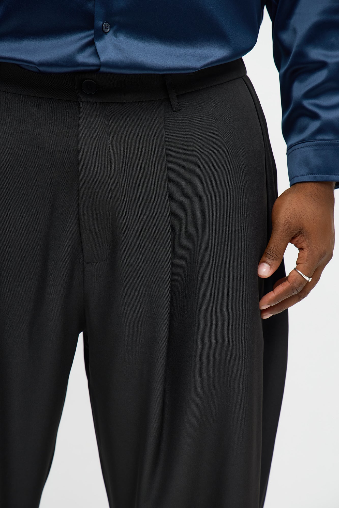 Wide Leg Double Pleated Grammercy Trouser - Black