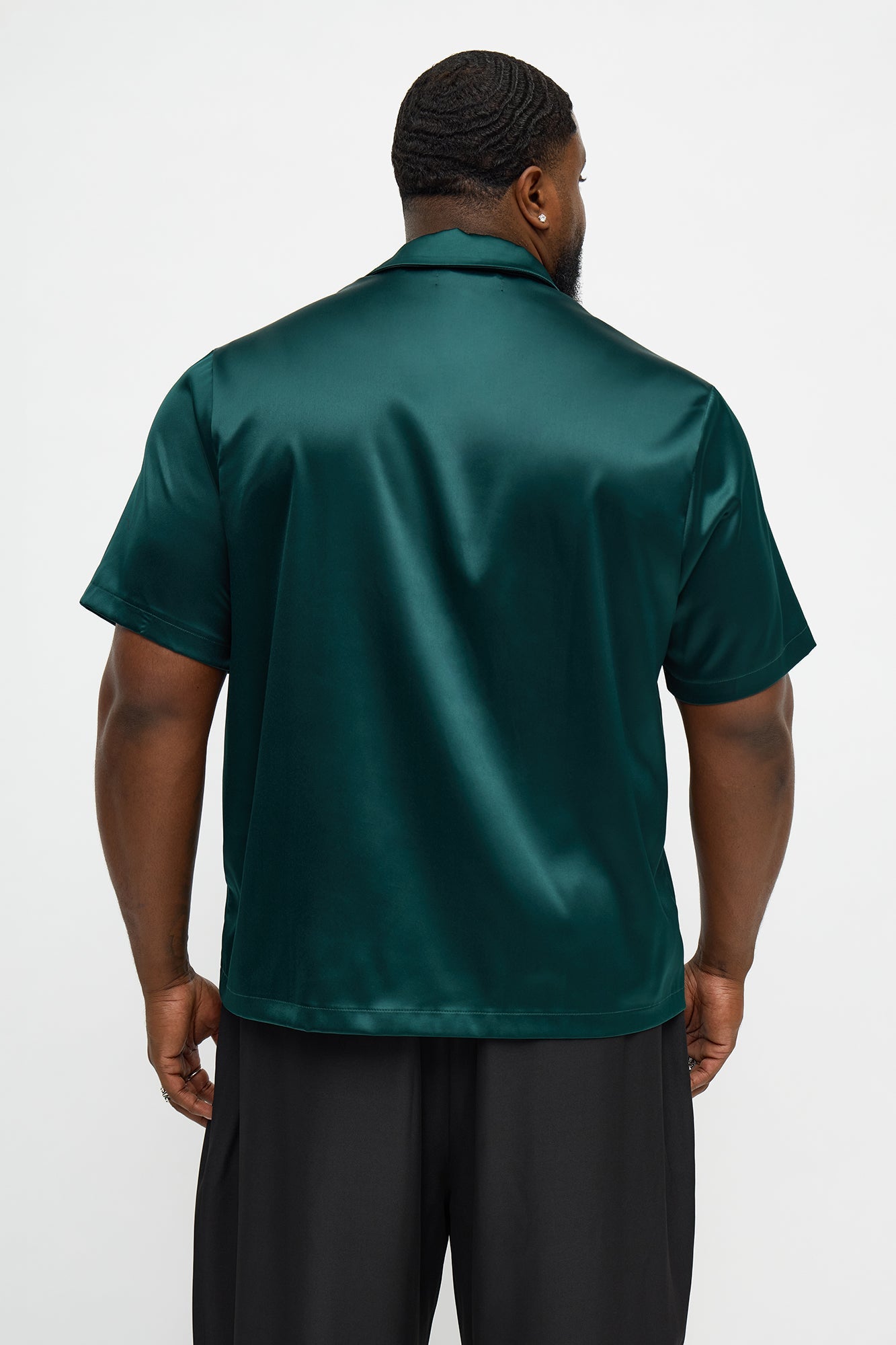 Links Satin Short Sleeve Button Up Shirt - Hunter Green