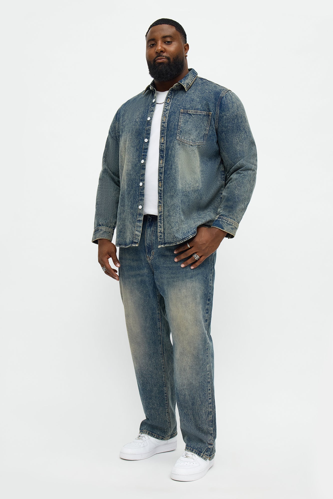 On My Revival Button Up Denim Shirt - Vintage Blue Wash