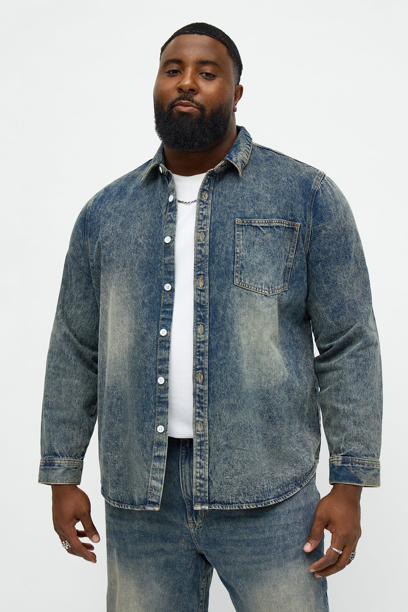 On My Revival Button Up Denim Shirt - Vintage Blue Wash