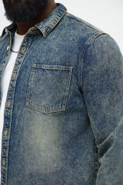 On My Revival Button Up Denim Shirt - Vintage Blue Wash