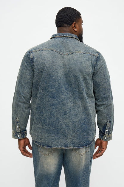 On My Revival Button Up Denim Shirt - Vintage Blue Wash