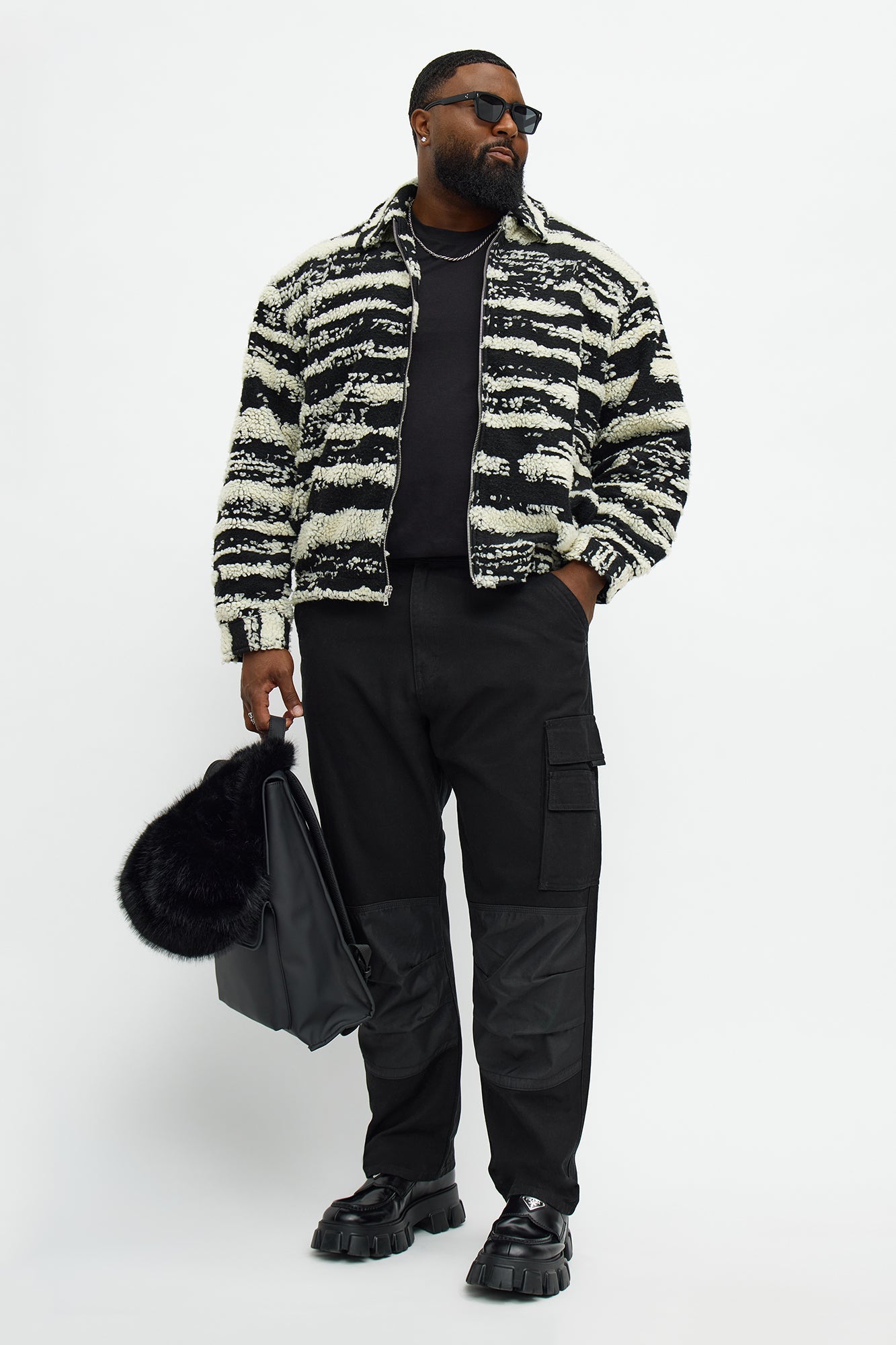 Relaxed Stay In Your Lane Sherpa Jacket - Black/combo