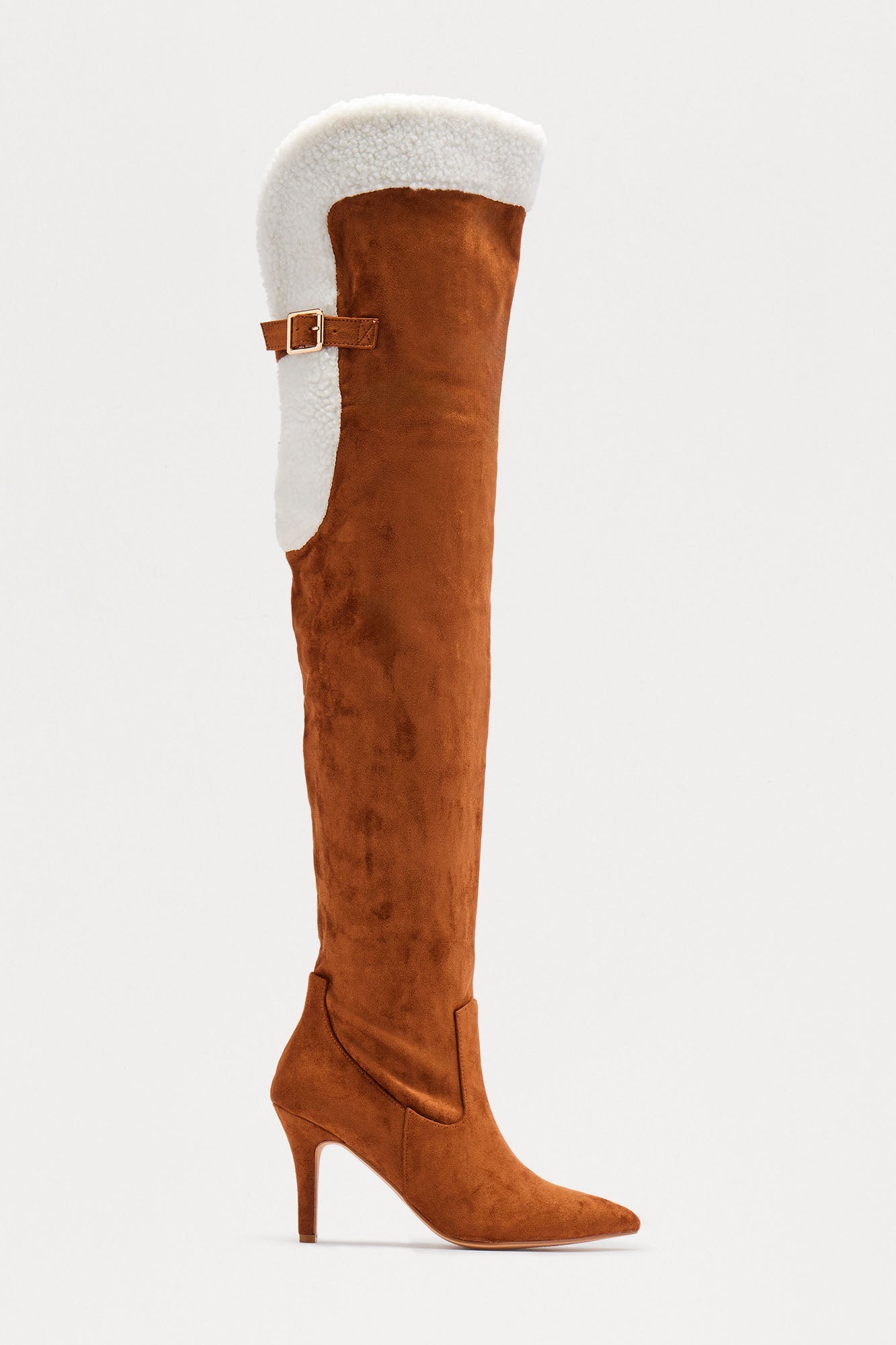 Sela Fur Trim Thigh High Boots - Camel