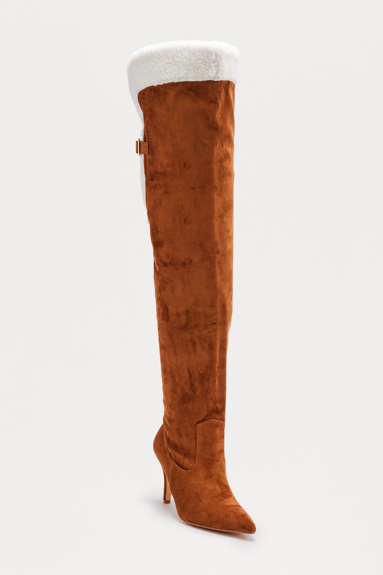 Sela Fur Trim Thigh High Boots - Camel