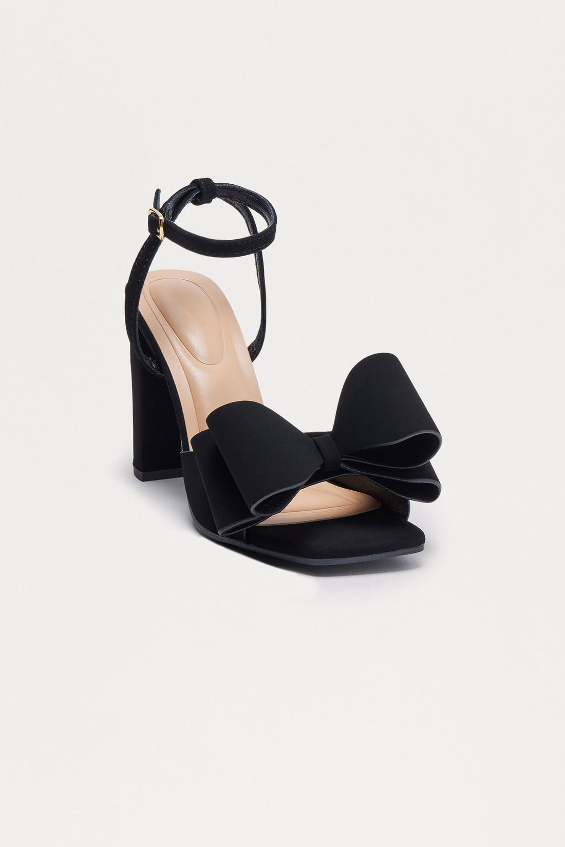 Maude Bow Ankle Strap Heels - Black