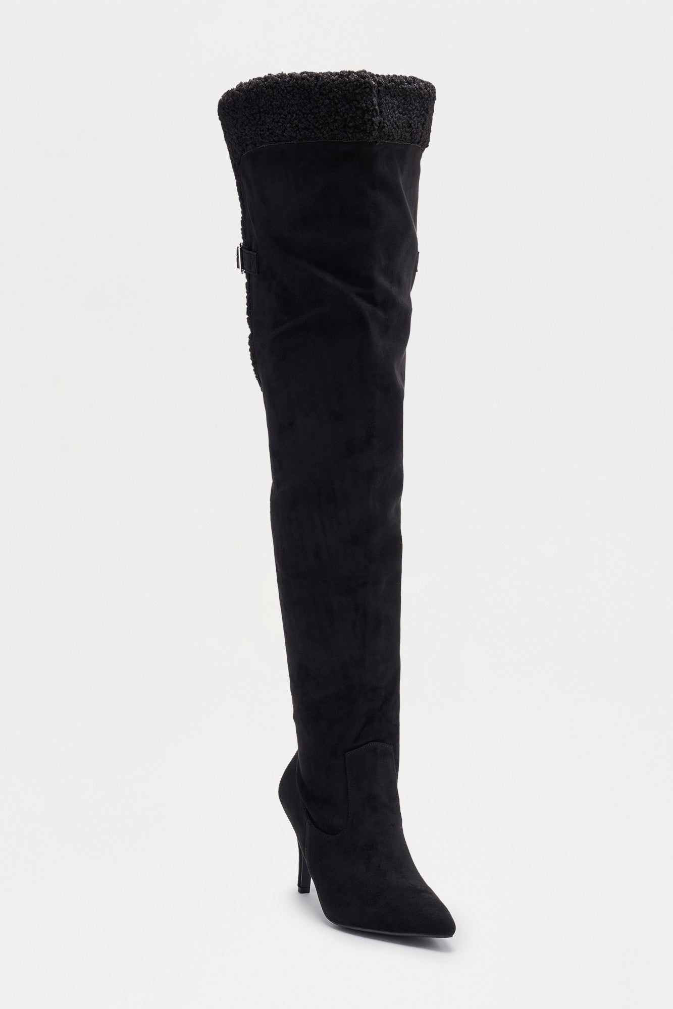 Sela Fur Trim Thigh High Boots - Black