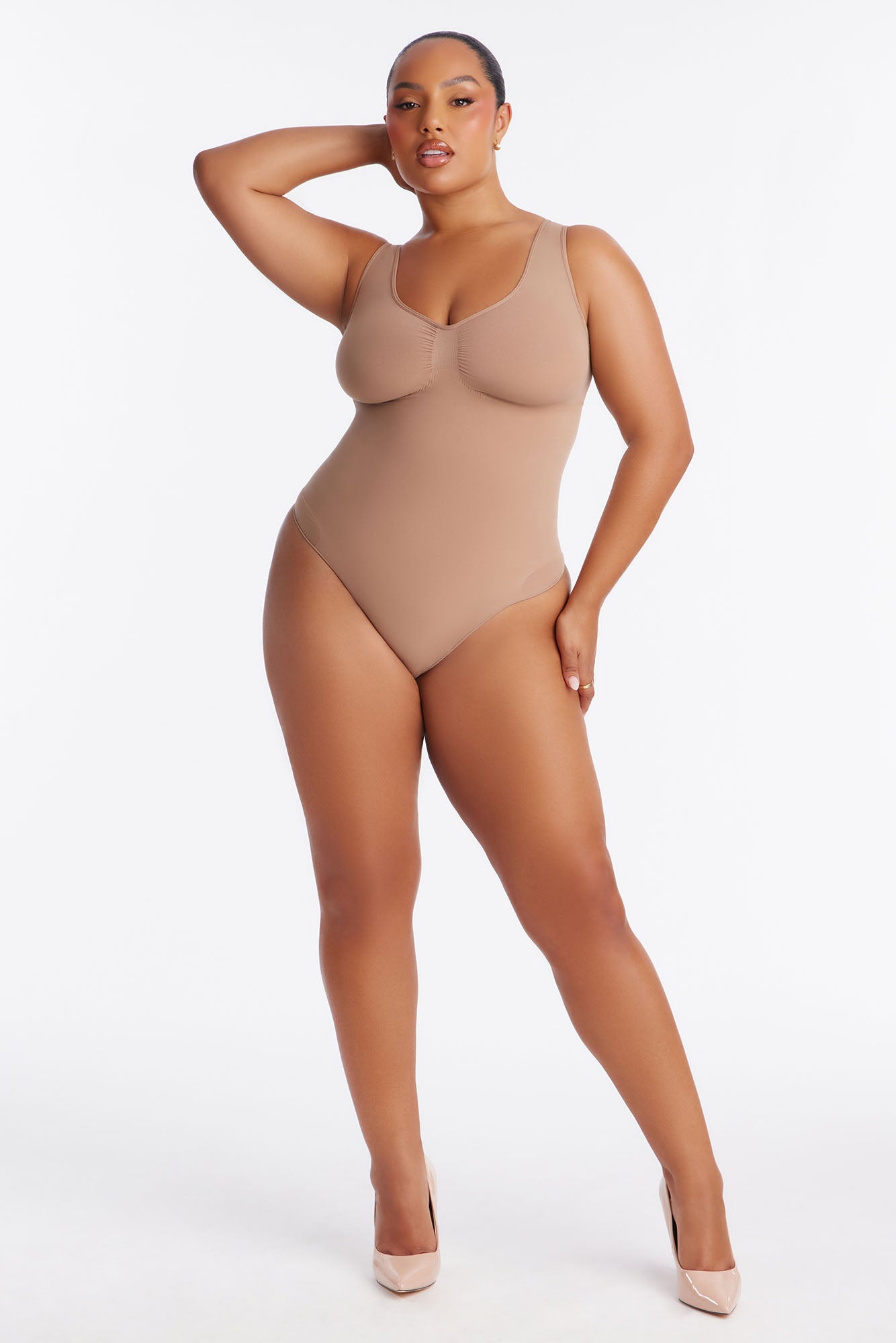 Nova Sculpt Seamless Strong Compression Scoop Neck Thong Bodysuit - Nude