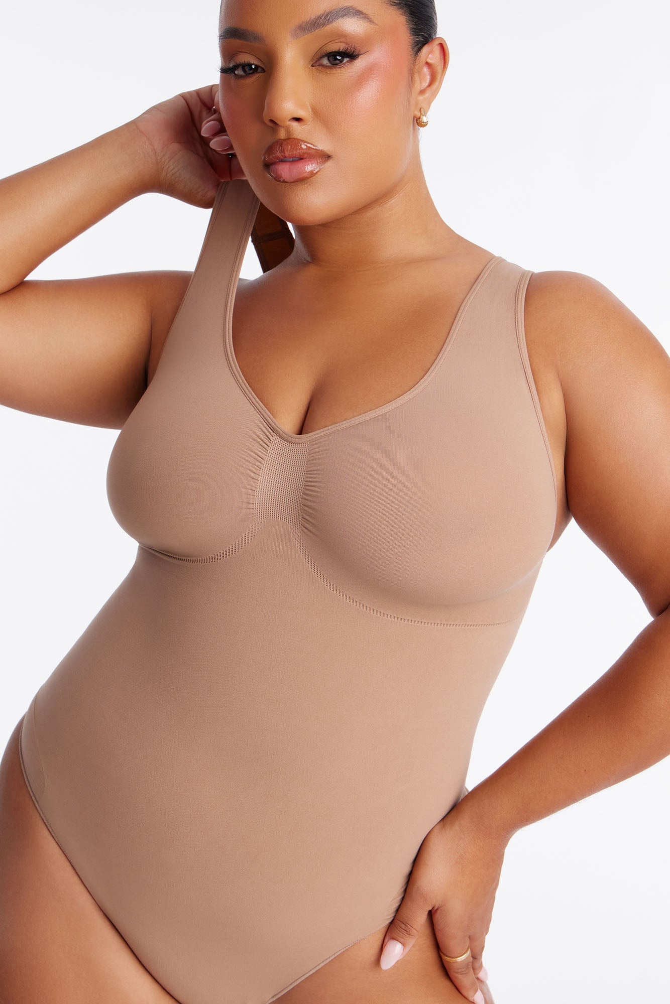 Nova Sculpt Seamless Strong Compression Scoop Neck Thong Bodysuit - Nude
