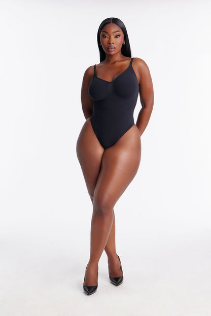 Nova Sculpt Seamless Strong Compression Low Back Thong Bodysuit - Black