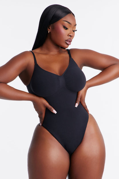 Nova Sculpt Seamless Strong Compression Low Back Thong Bodysuit - Black