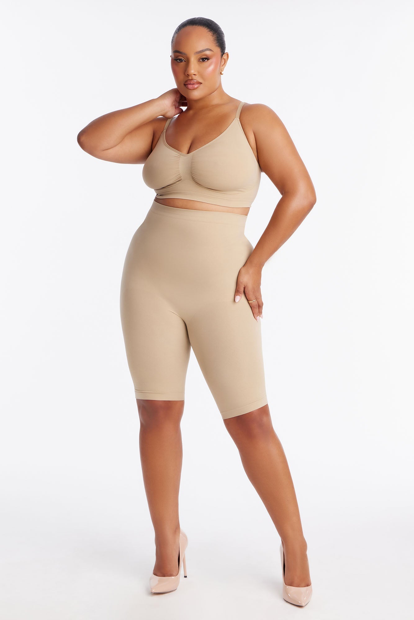 Nova Sculpt Seamless Strong Compression High Waisted Thigh Shaper - Sand