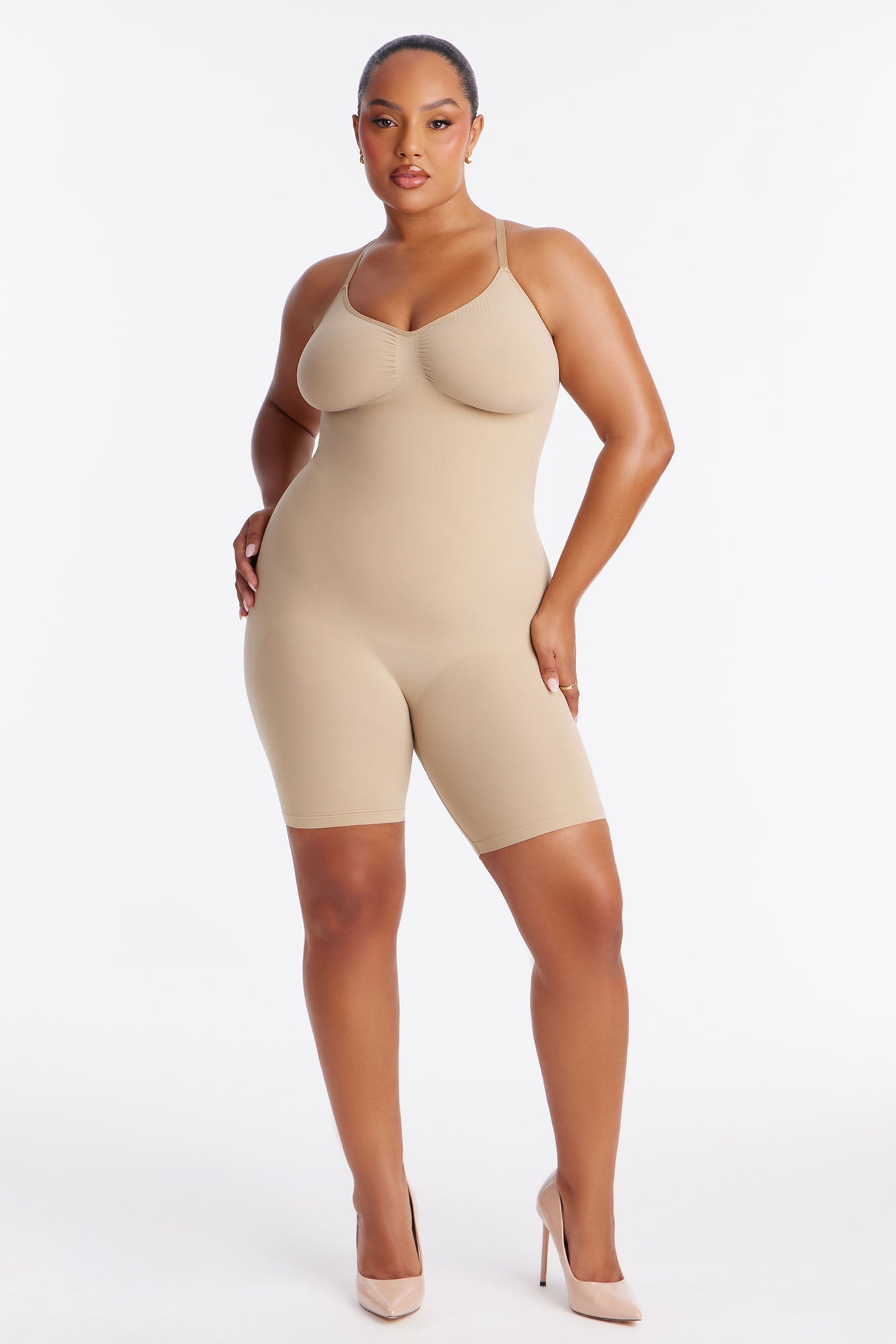 Nova Sculpt Seamless Strong Compression Low Back Thigh Shaping Bodysuit - Sand