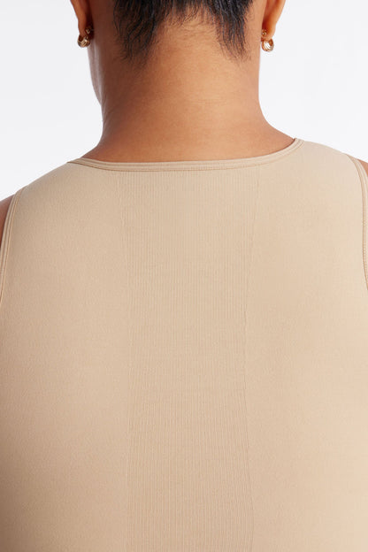Nova Sculpt Seamless Strong Compression Scoop Neck Thong Bodysuit - Sand