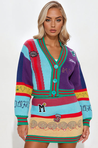 Topic Of Conversation Sweater Mini Skirt Set - Multi Color