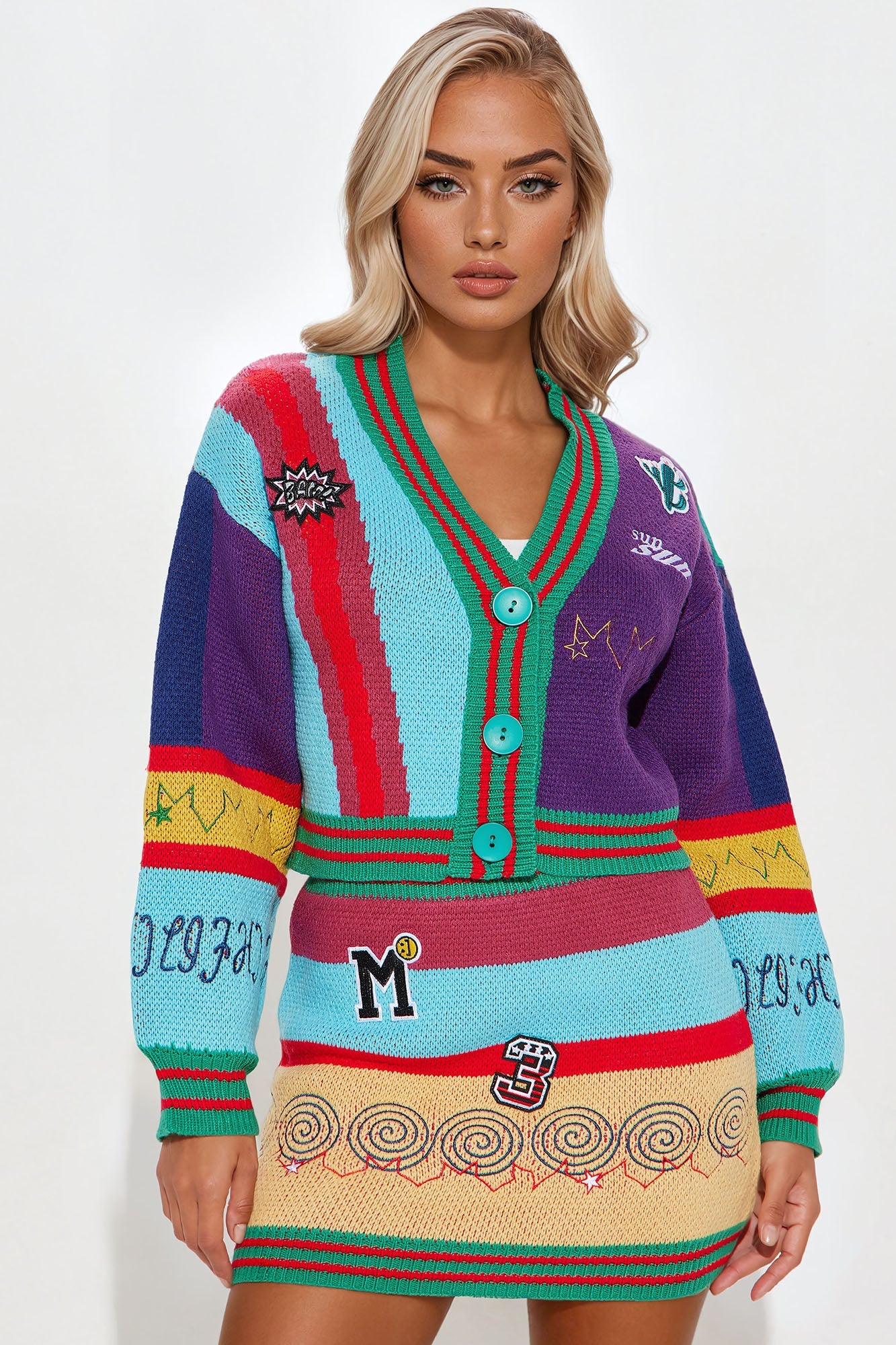 Topic Of Conversation Sweater Mini Skirt Set - Multi Color