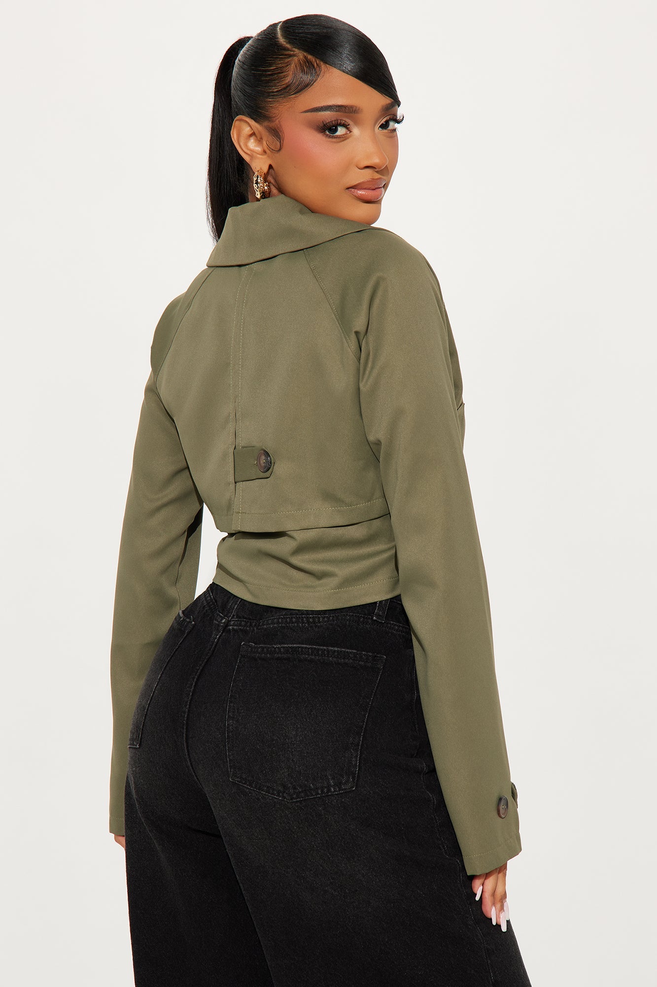 Rainy Days Cropped Trench - Olive