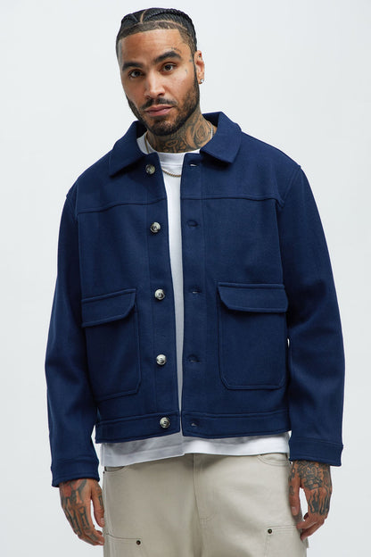 Dalton Faux Wool Jacket - Navy