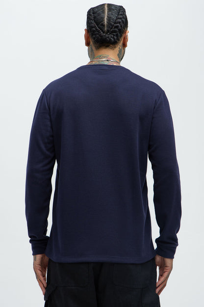Von Dutch Yellow Font Long Sleeve Tee - Navy
