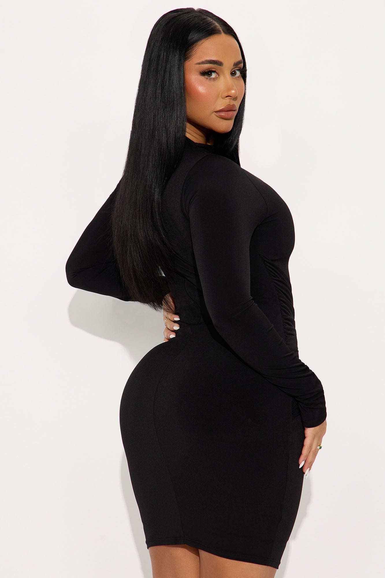 Imara Long Sleeve Midi Dress - Black