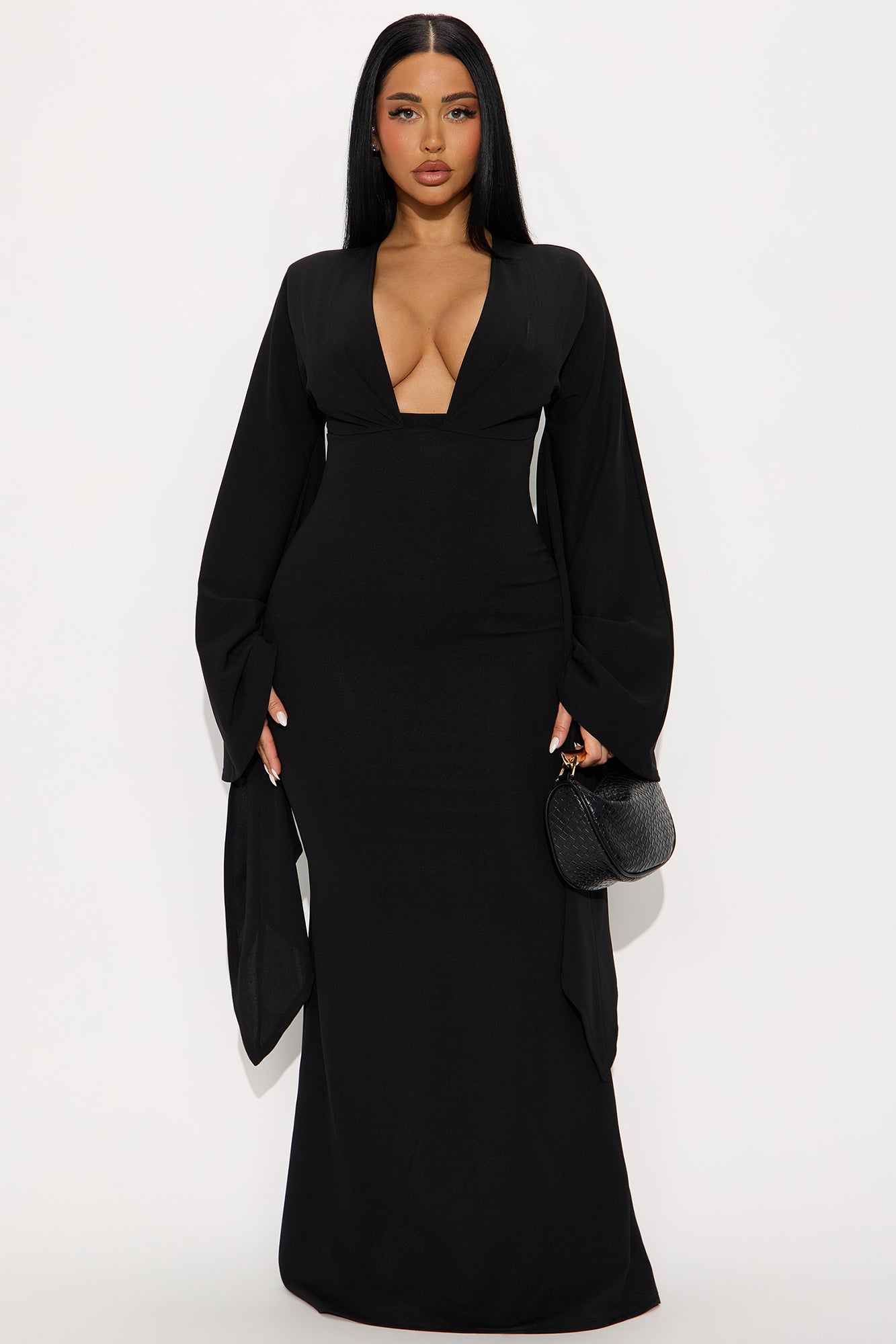 Juliette Bell Sleeve Crepe Knit Maxi Dress - Black