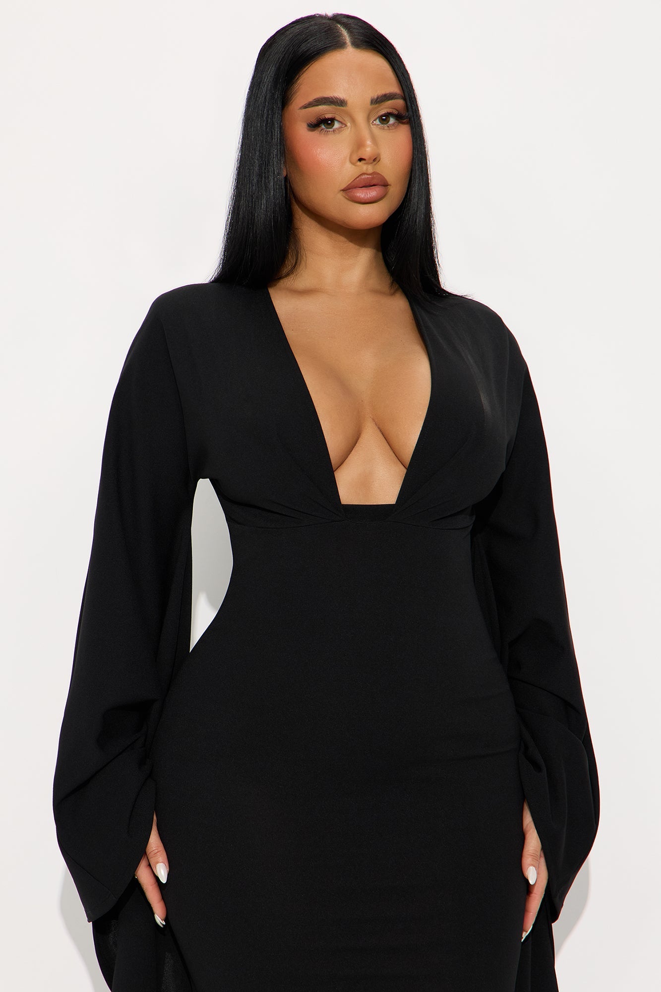 Juliette Bell Sleeve Crepe Knit Maxi Dress - Black