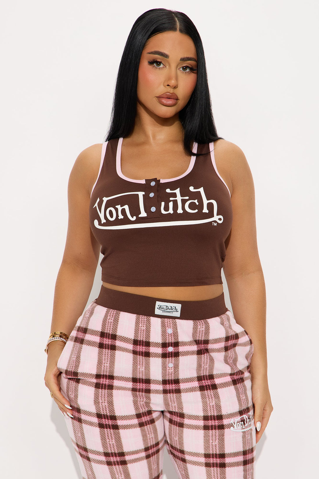 Von Dutch Tank PJ Fleece Boxer Pant Set - Chocolate/Combo