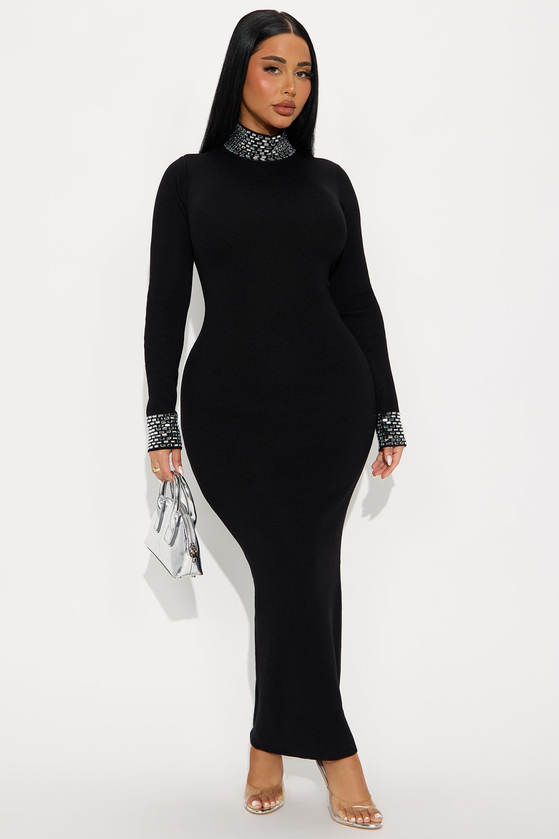 Doll Energy Embellished Maxi Dress - Black