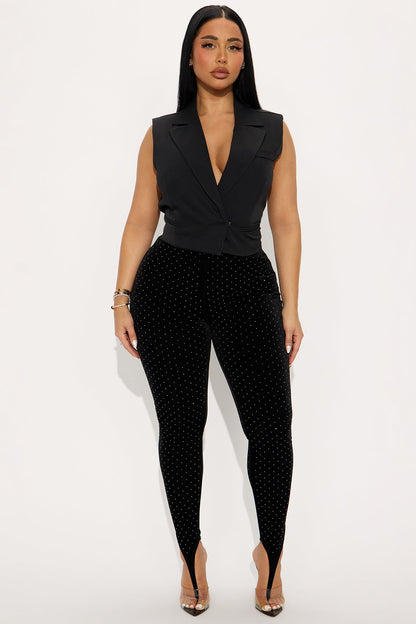 Seasonal Essence Embellished Velvet Stirrup Legging - Black