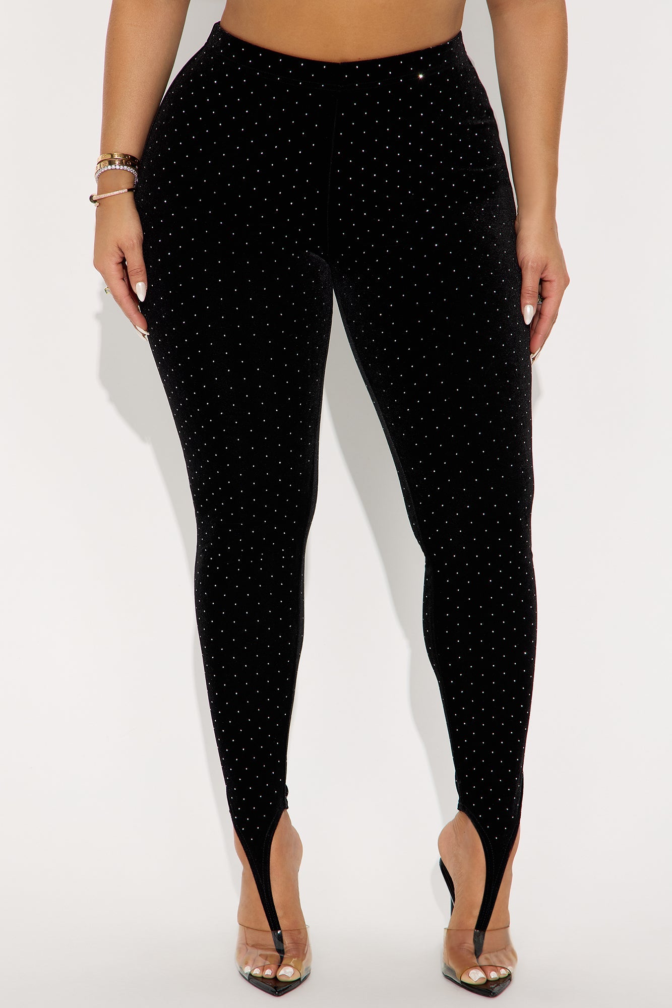 Seasonal Essence Embellished Velvet Stirrup Legging - Black
